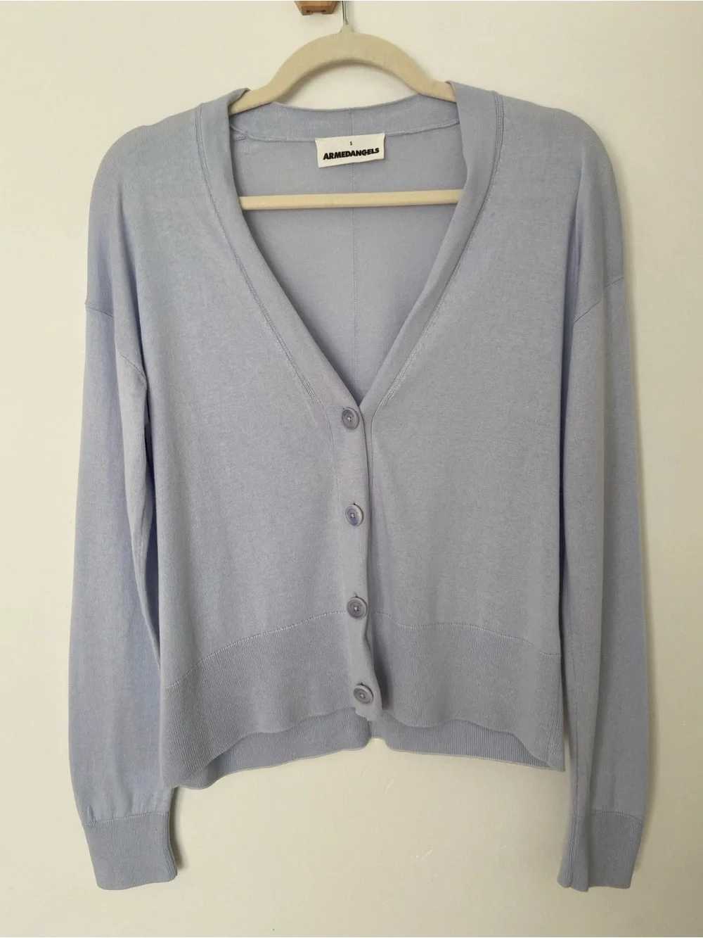 Armedangels Odinaa Cardigan Classic V Neck Button Up Relaxed Light Blue Small - Picture 5 of 11